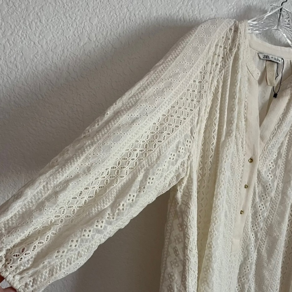 Zara Embroidered Long Midi Cream Boho Cotton Dress Large
